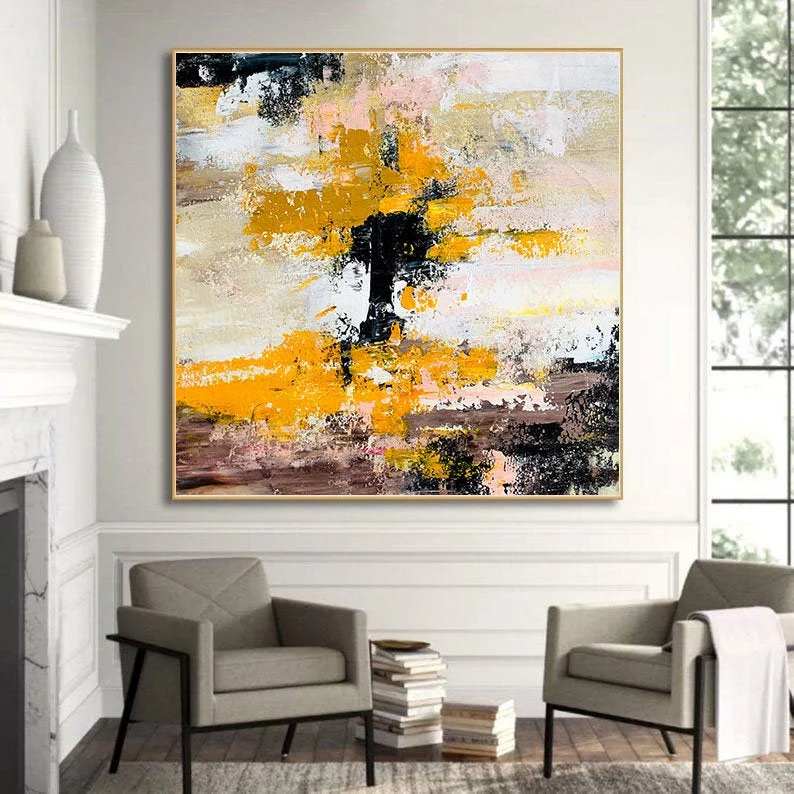 Oversized Yellow Canvas Paintings Abstract Canvas Artwork C3I12 wall art